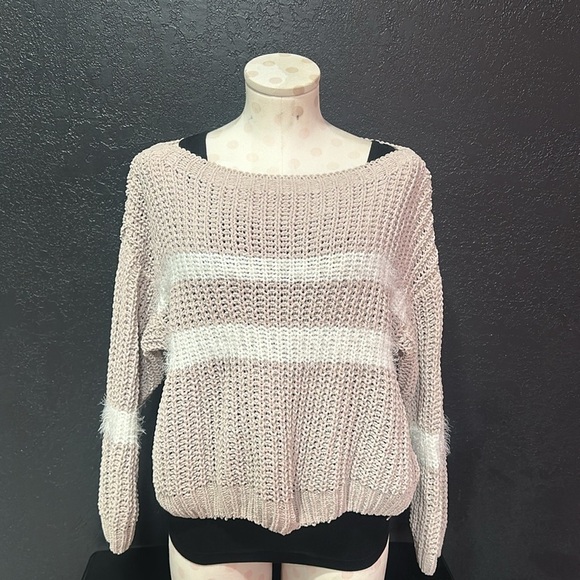 REWIND Tan/White Cropped Knit Sweater Size M - Picture 1 of 6